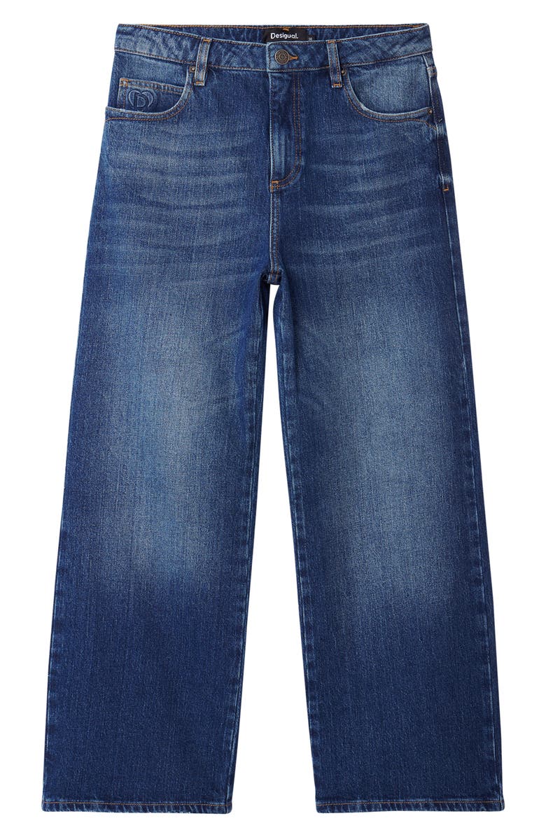 Desigual Ainara Rose Embroidered Wide Leg Jeans, Alternate, color, 