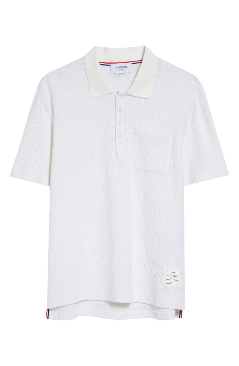 Thom Browne Relaxed Fit Cotton & Linen Polo, Main, color, White