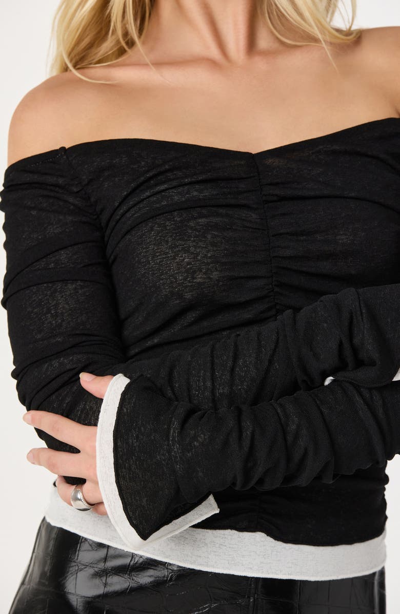 ASTR the Label Ruched Off the Shoulder Top, Alternate, color, Black
