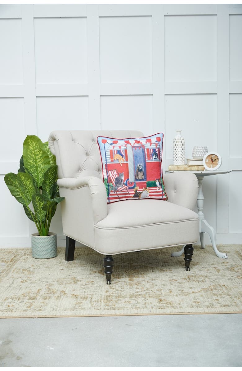 C&F Home Cat Caravan Cotton Blend HD Printed Accent Throw Pillow 18" x 18", Alternate, color, Red