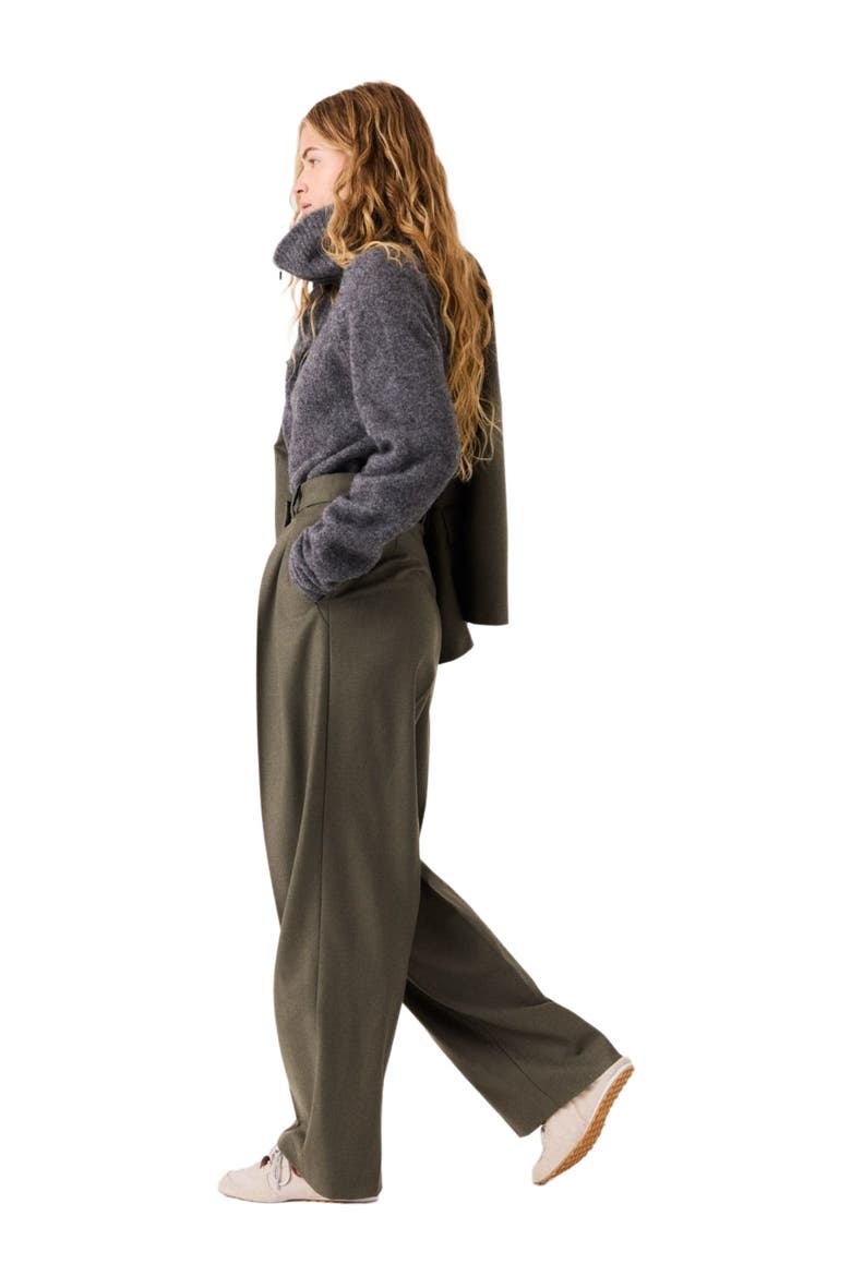 Wide-leg suit trousers with pleats, Alternate, color, Khaki