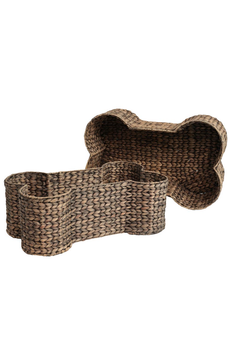 Digby Bone-Shaped Large Hand Woven Water Hyacinth Nesting Pet Toy Organizer Baskets, Main, color, Brown