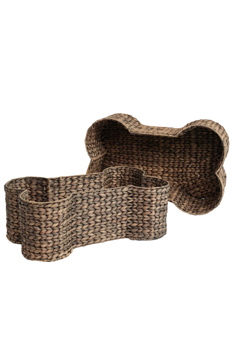 The Licker Store Digby Bone-Shaped Large Hand Woven Water Hyacinth Nesting Pet Toy Organizer Baskets, Main, color, 