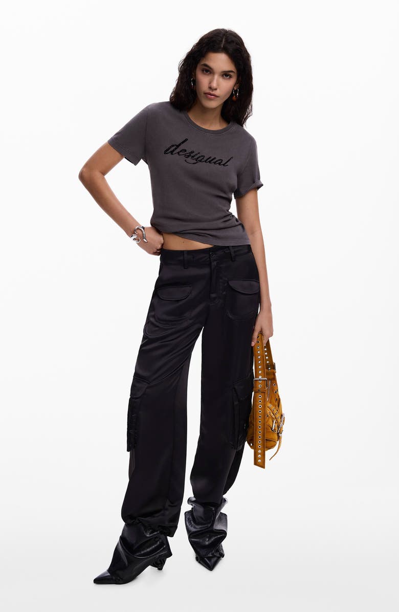 Desigual Embellished Cotton Graphic T-Shirt, Alternate, color, Dark Grey