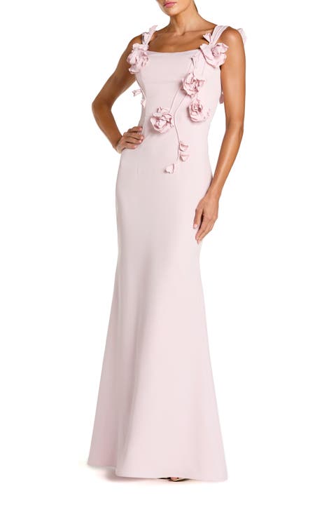 Crepe Sleeveless Column Gown With Floral Detail