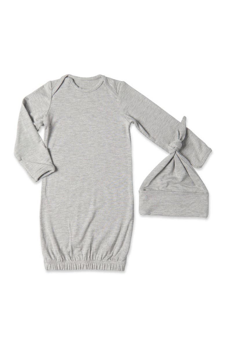 Everly Grey Long Sleeve Gown & Hat Set, Main, color, Heather Grey Solid