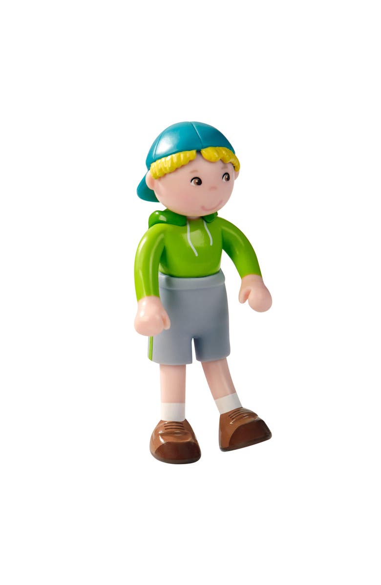 HABA Little Friends Out and About Playset with 2 Toy Figures and Green Momentum Motor Vehicle, Alternate, color, Multi