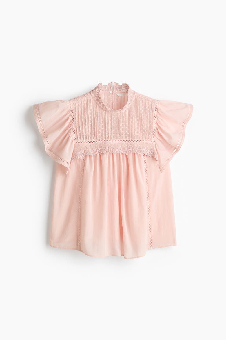 Lace-trimmed Flutter-sleeved Blouse, Alternate, color, Light pink