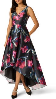 Adrianna Papell Floral Print Mikado High/Low Gown