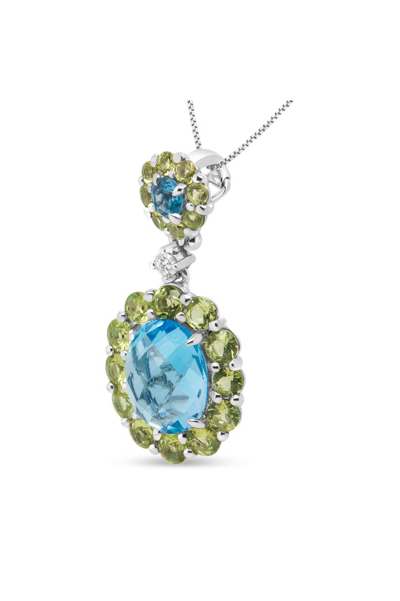 18k Gold Diamond Accent Topaz Peridot Halo Pendant Necklace, Alternate, color, White