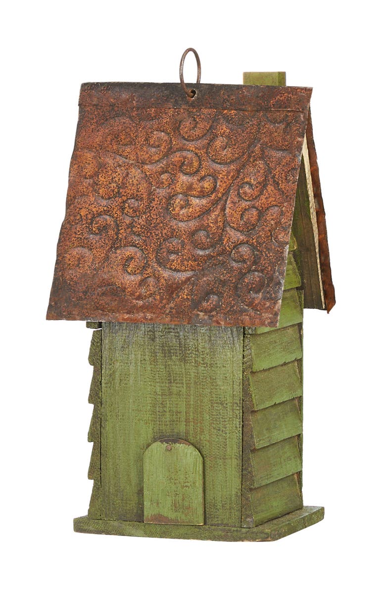 Glitzhome 12"H Retro Distressed Painted Solid Wood Cottage Birdhouse, Alternate, color, Green