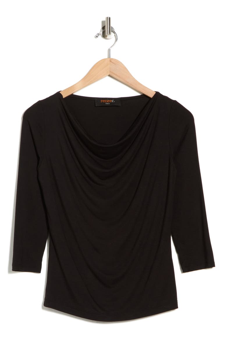 Cowl Neck Ruched Top, Alternate, color, BLACK