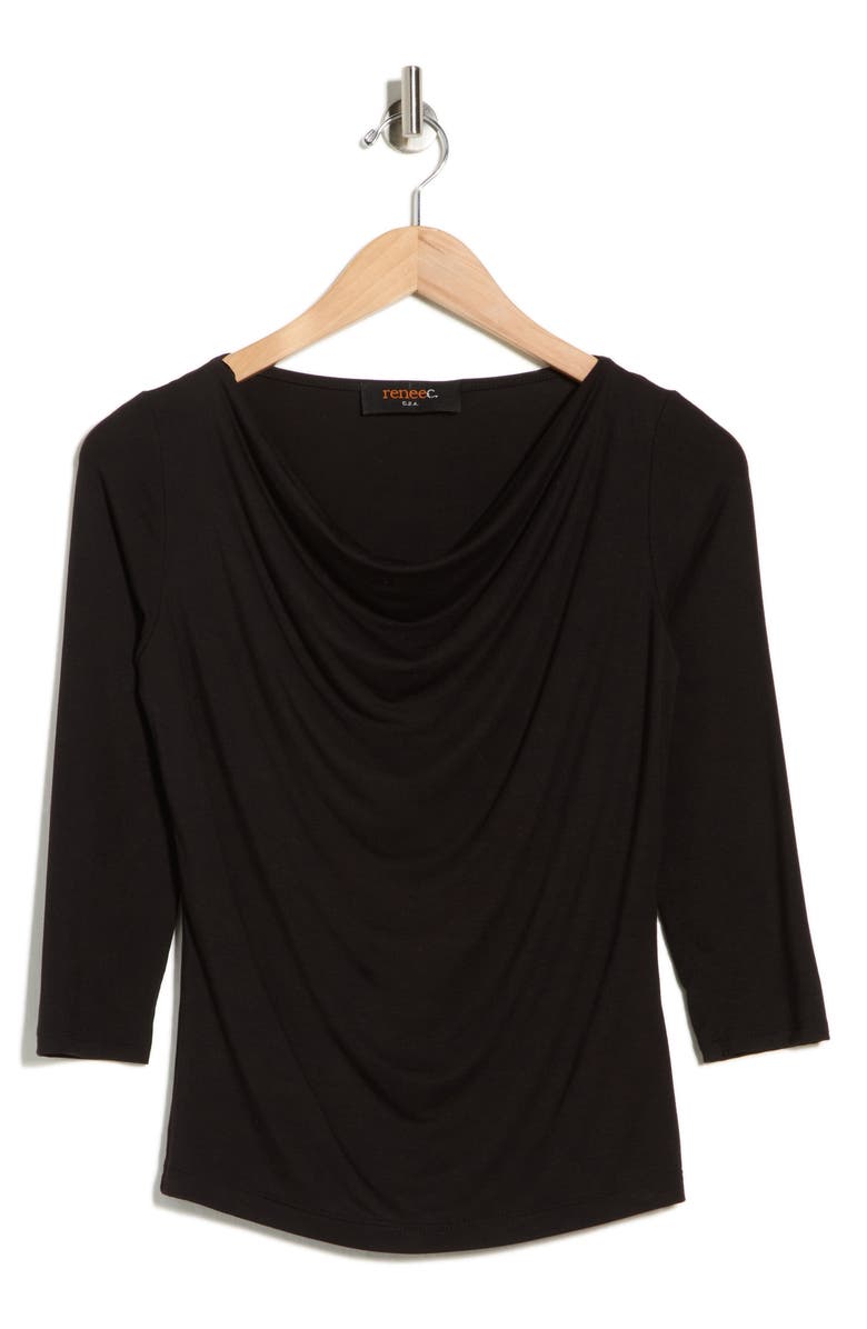 Renee C Cowl Neck Ruched Top, Alternate, color, Black