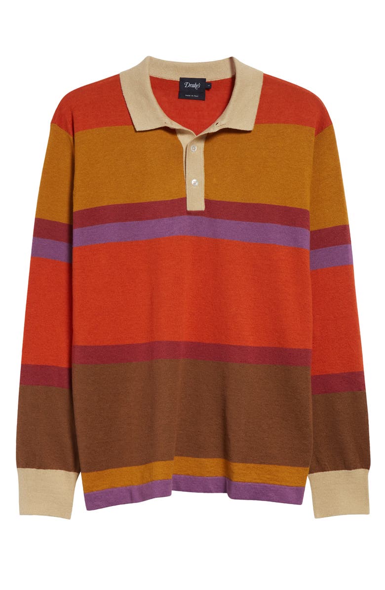 Drake's Linen & Cotton Rugby Shirt, Alternate, color, Orange/ Brown/ Purple