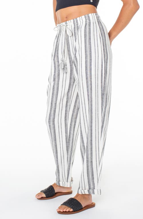 Roxy Kapena Stripe Linen Blend Drawstring Pants In White