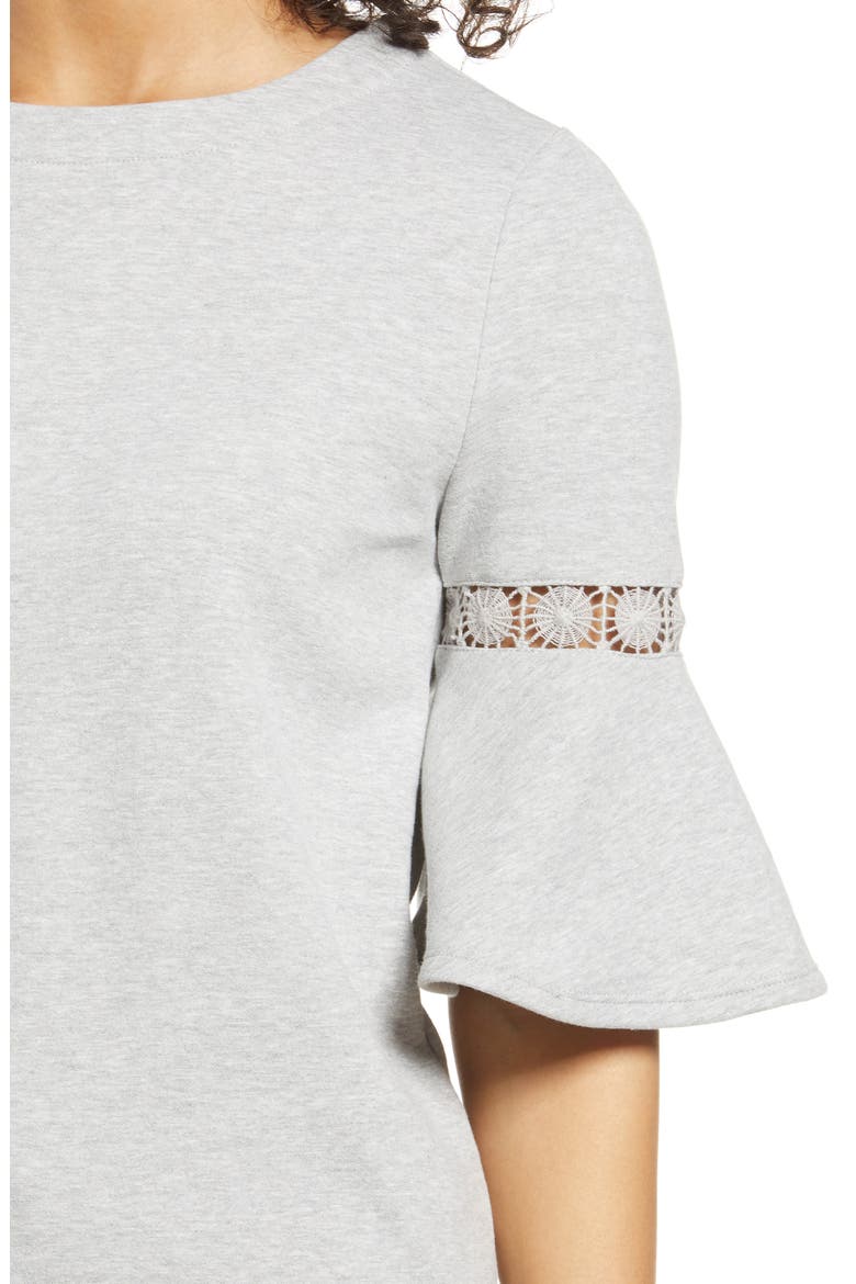 Lace Accent Bell Sleeve Cotton Blend Knit Top, Alternate, color, HEATHER GREY