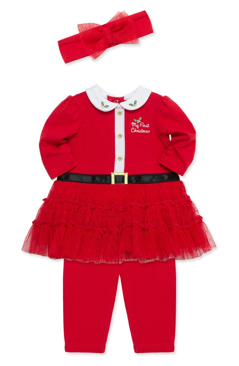 Little Me My First Christmas Santa Tutu Dress, Leggings & Headband Set, Alternate, color, Red