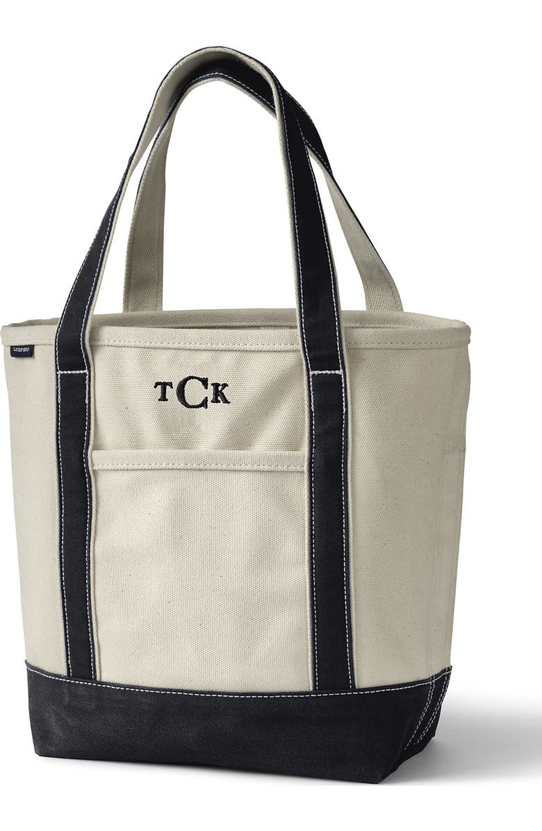 Lands' End Open Top Canvas Tote Bag, Alternate, color, Natural/Black