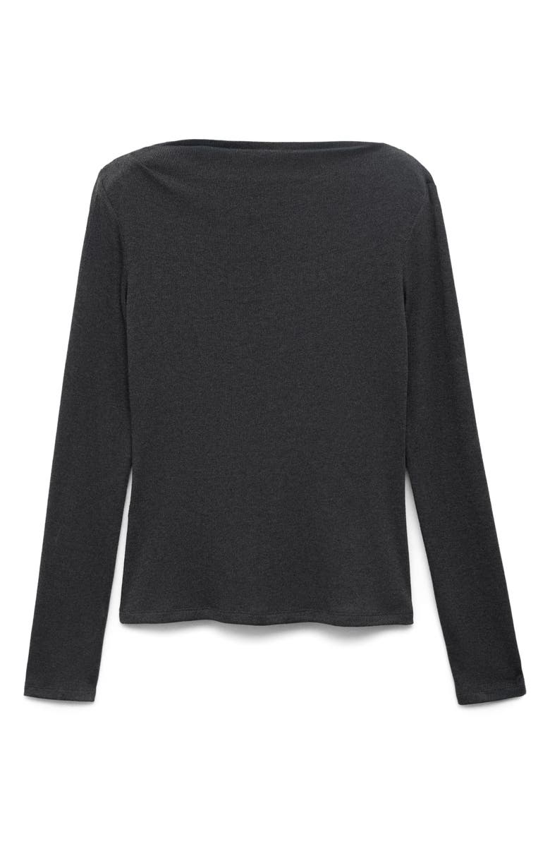 MANGO Boat Neck Long Sleeve T-Shirt, Alternate, color, Charcoal
