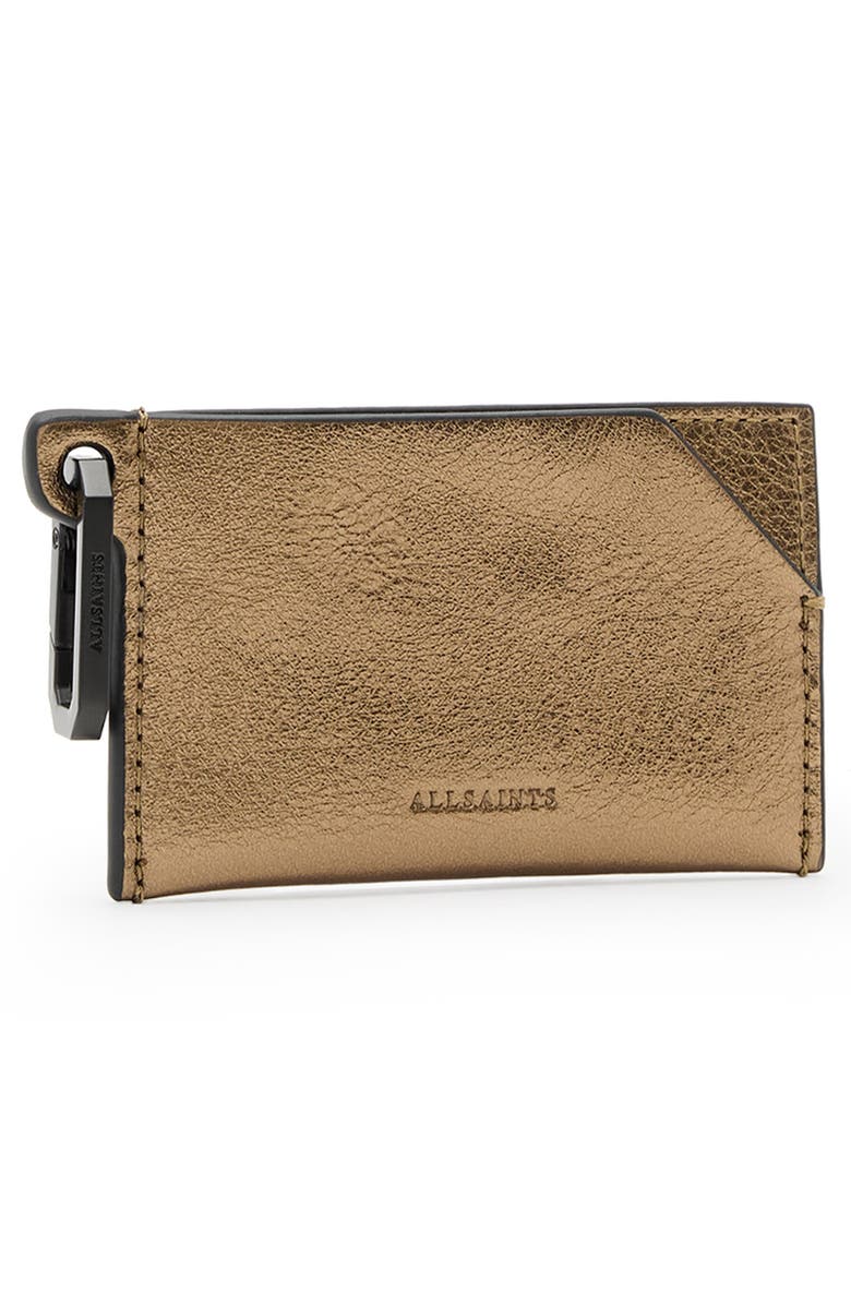 AllSaints Hex Metallic Leather Cardholder, Alternate, color, Warm Brass