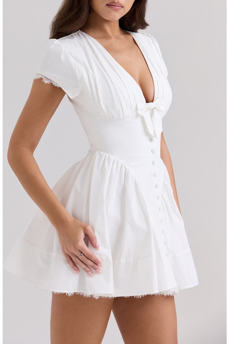 Emiliana Lace Trim Stretch Cotton Minidress, Alternate, color, WHITE