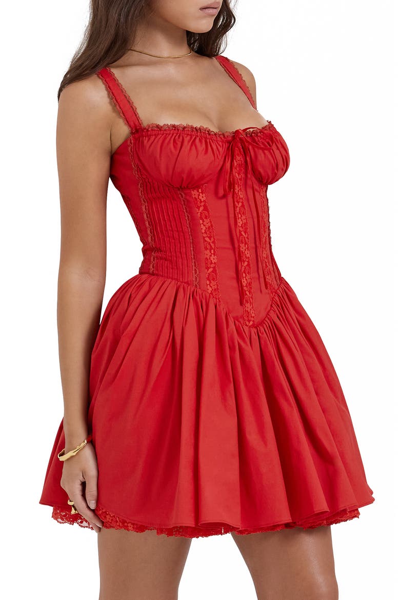 Pintuck Lace Trim Babydoll Dress, Alternate, color, CHERRY