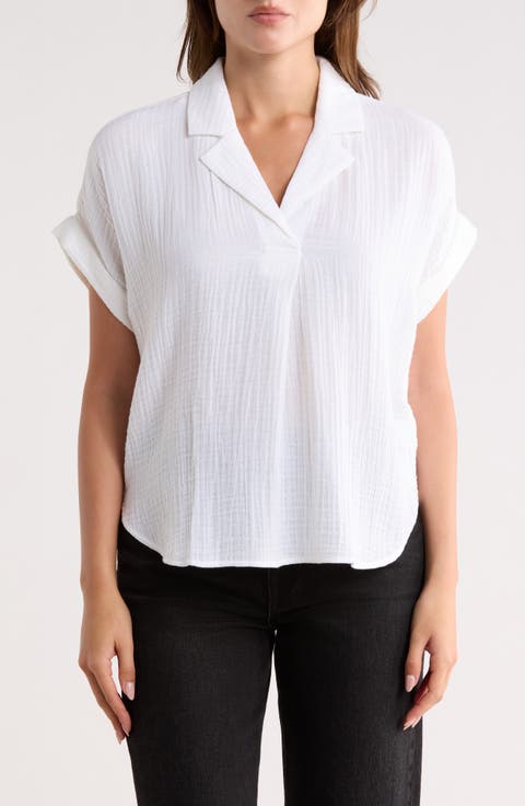 Notch Collar Roll Cuff Shirt