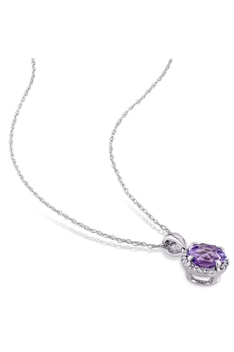 Amethyst & Diamond Halo Necklace 10k, Alternate, color, Amethyst