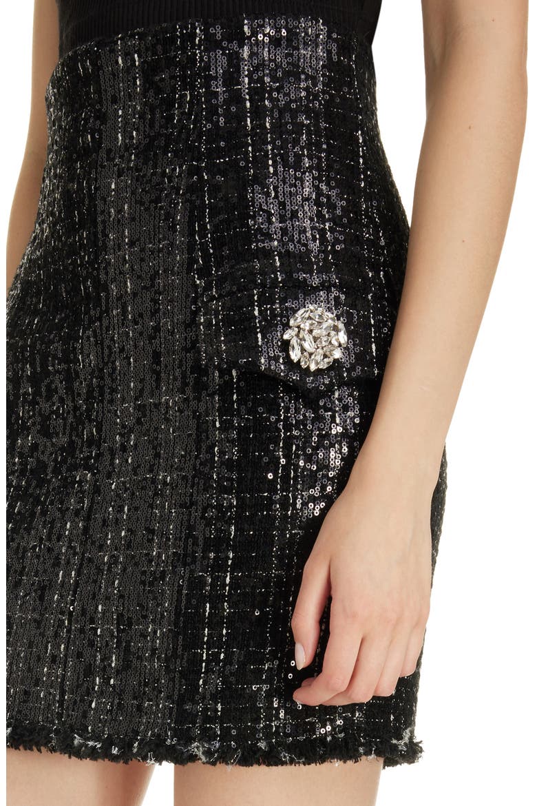 Sequin Tweed Miniskirt, Alternate, color, 0PA BLACK