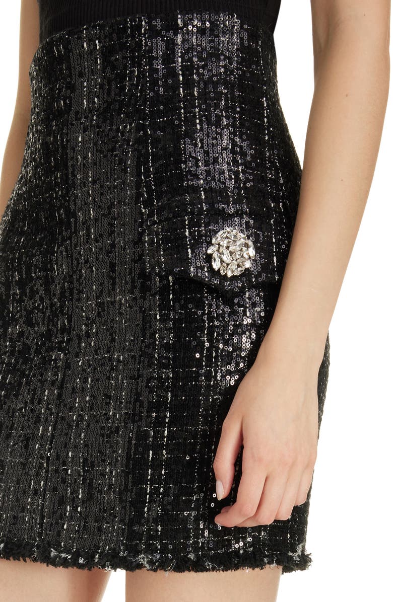 Balmain Sequin Tweed Miniskirt, Alternate, color, 