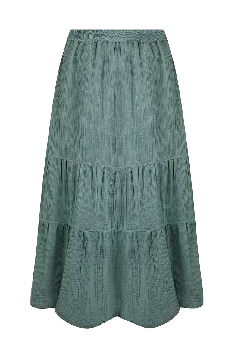 Lathika Tiered Midi Cotton Skirt, Alternate, color, Army Green