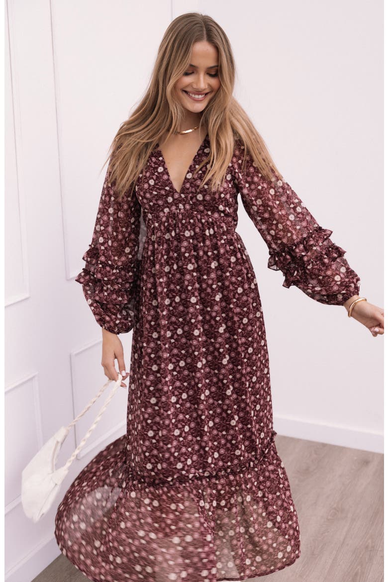 Evian Floral Print Long Sleeve Maxi Dress, Alternate, color, BURGUNDY MULTI