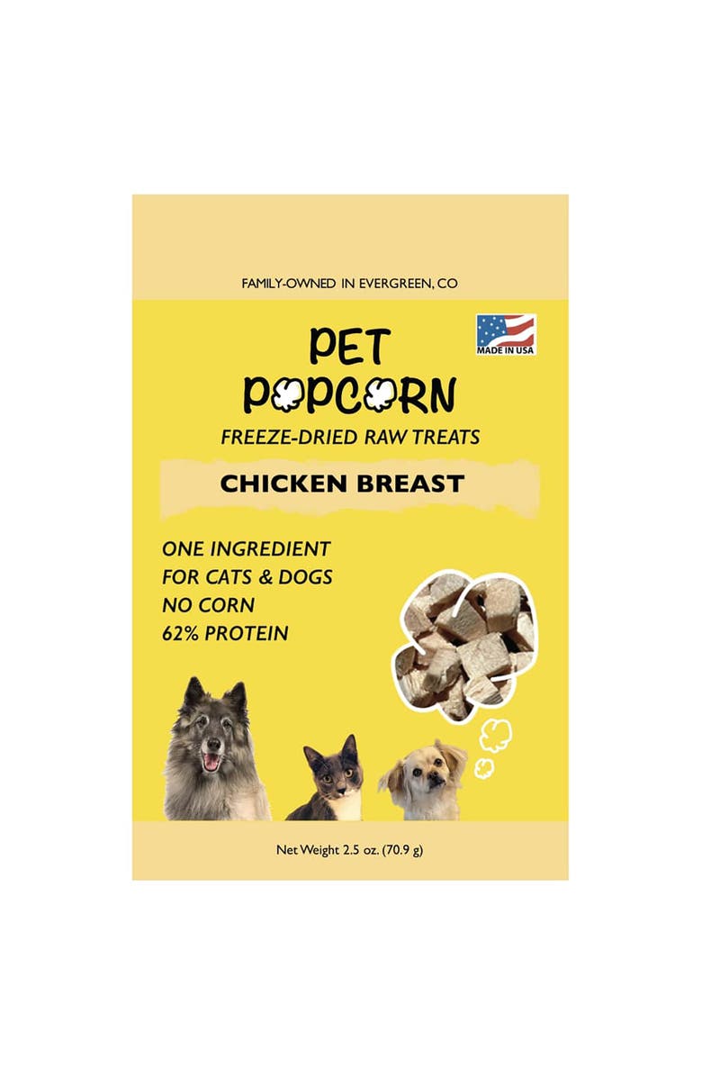 Pet Popcorn Freeze Dried Raw Treats, Chicken Breast, 2.5oz Bag, Pet Snacks, Main, color, Multicolored