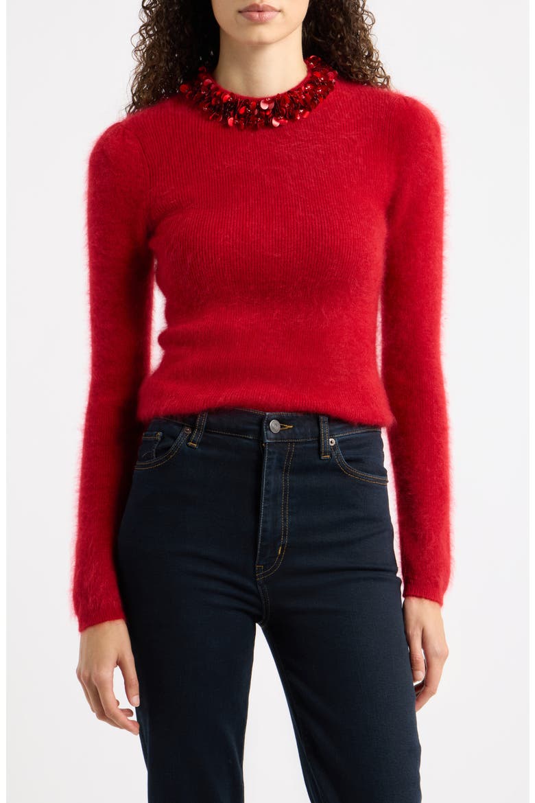 The Ling Jeweled Cashmere Sweater, Main, color, RED LOVE