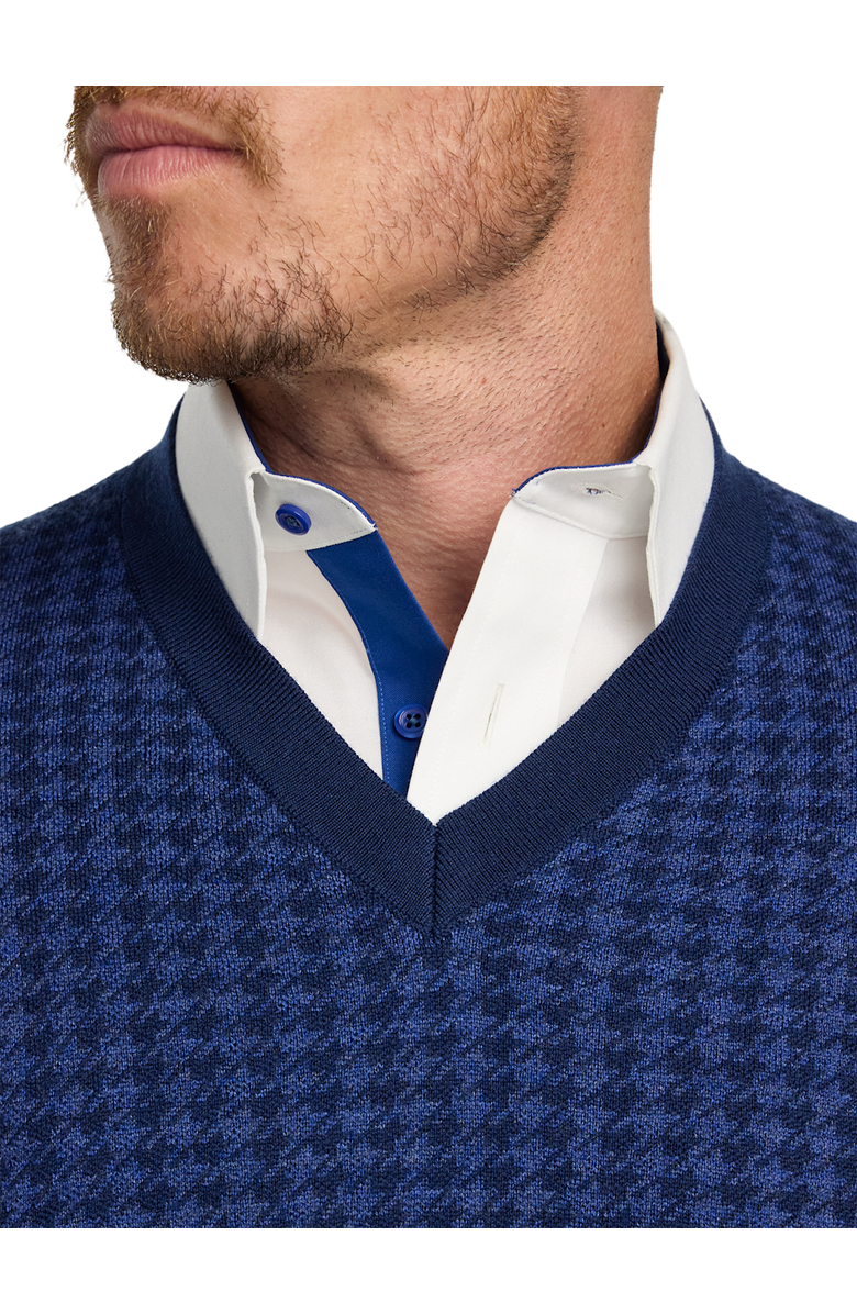 Paul Fredrick Washable Merino Wool Houndstooth V-neck Sweater, Alternate, color, Blue