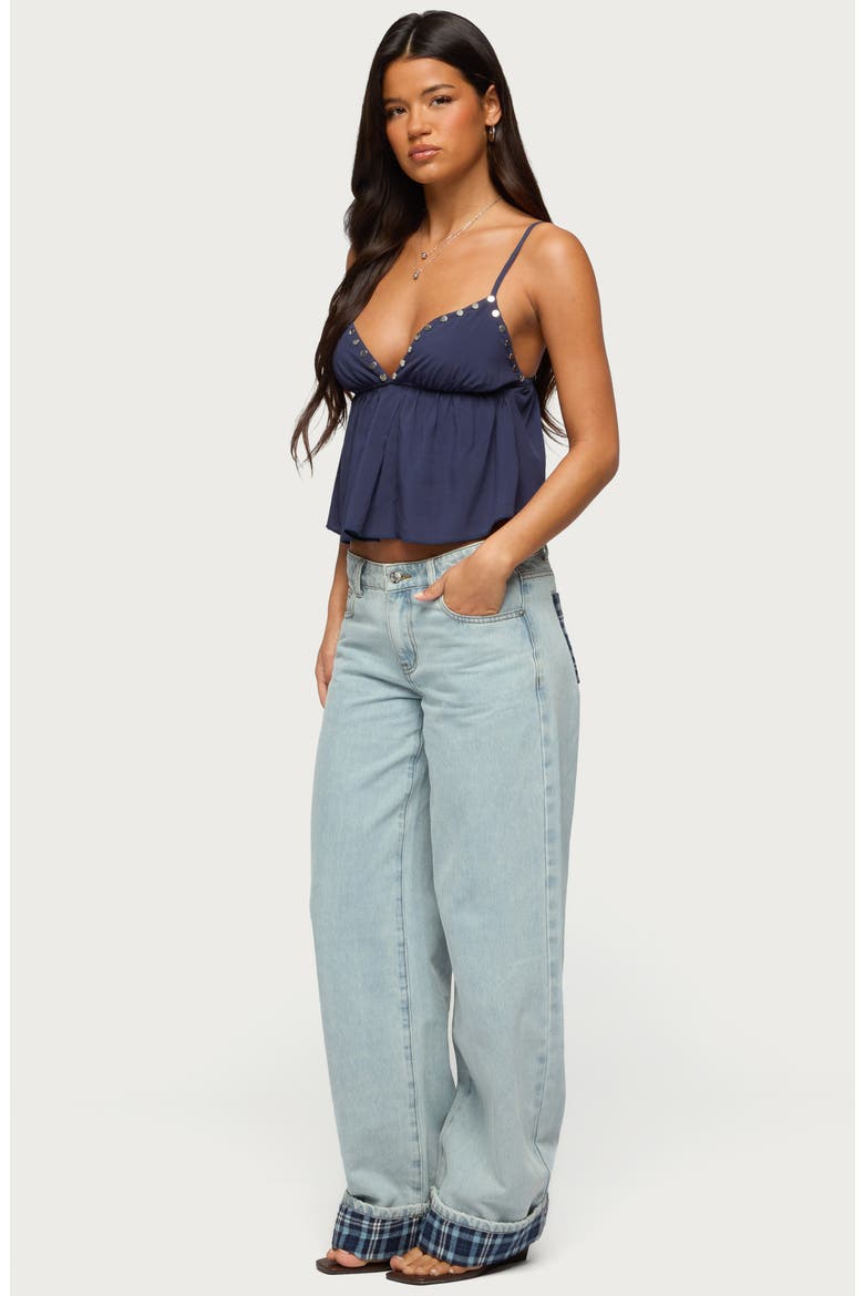 Plaid Low Rise Cuff Wide Leg Jeans, Alternate, color, LIGHT BLUE WASHED