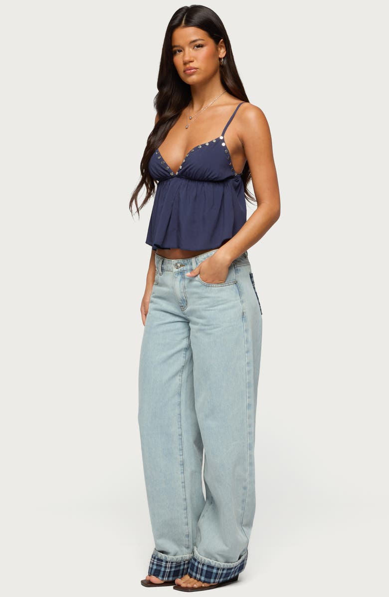 EDIKTED Plaid Low Rise Cuff Wide Leg Jeans, Alternate, color,