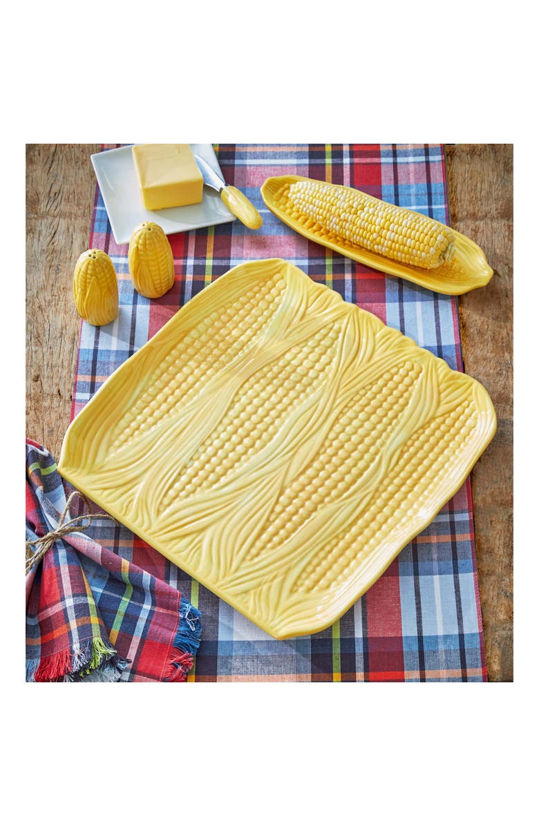tag Corn on the Cobb Textured Ceramic Yellow Platter Dishwasher Safe, Alternate, color, Yellow