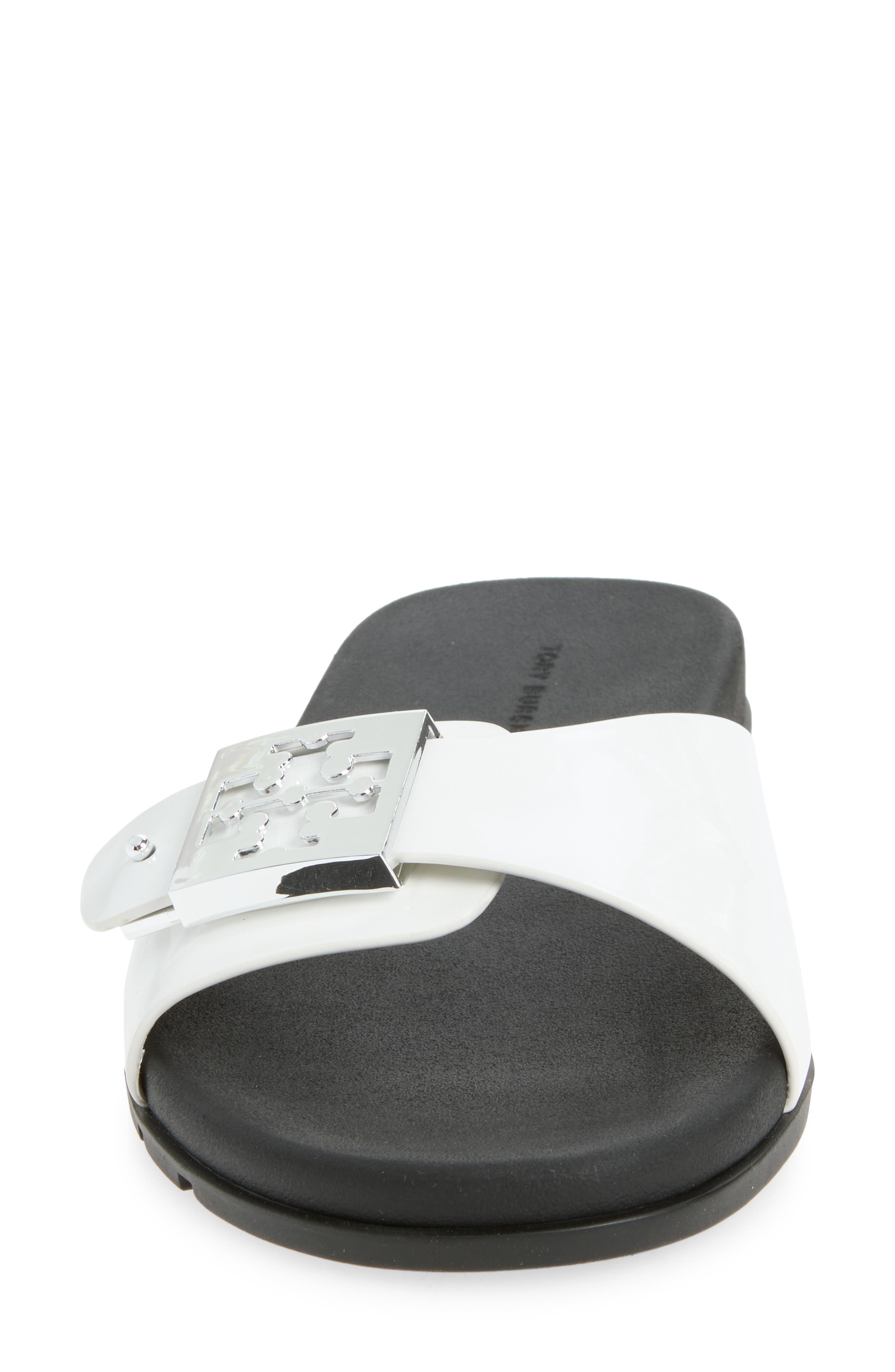 Buckle Slide Sandal, Alternate, color, WHITE / PERFECT BLACK / SILVER