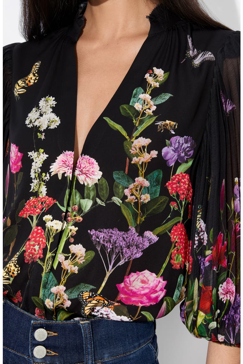 Ilan Floral Pleated Sleeve Button-Up Shirt, Alternate, color, SECRET GARDEN