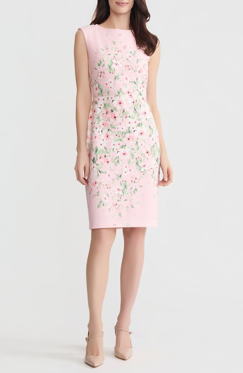 KASPER Holiday Floral Print Sleeveless Sheath Dress, Main, color, Tutu Pink Multi