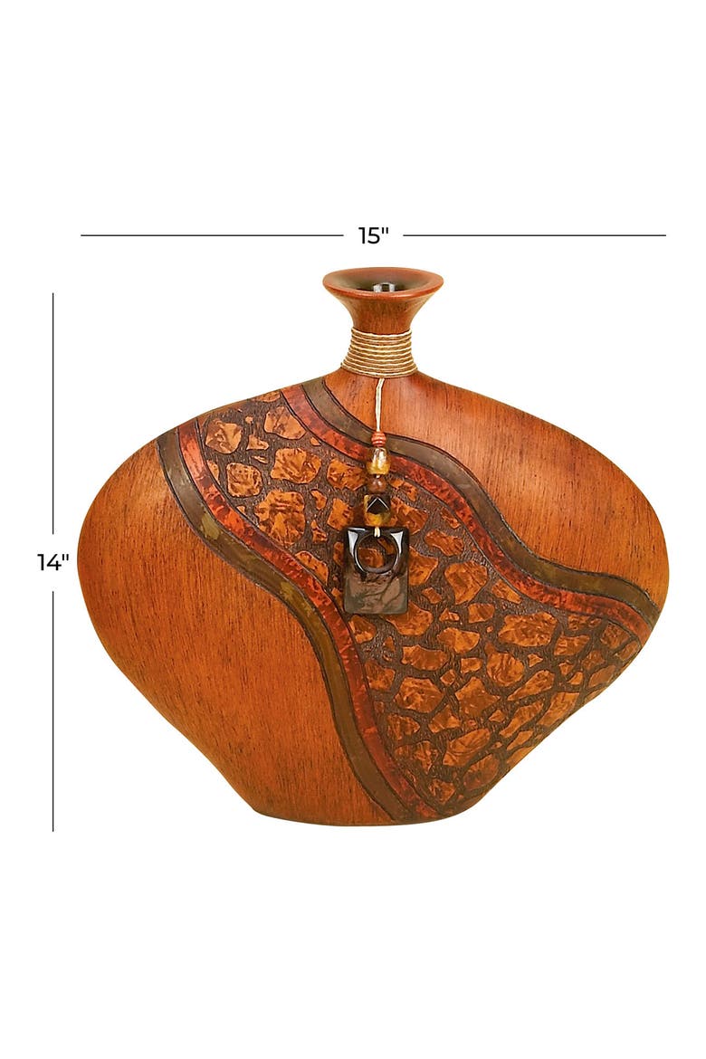 Brown Polystone Vase with Embossed Details, Alternate, color, BROWN