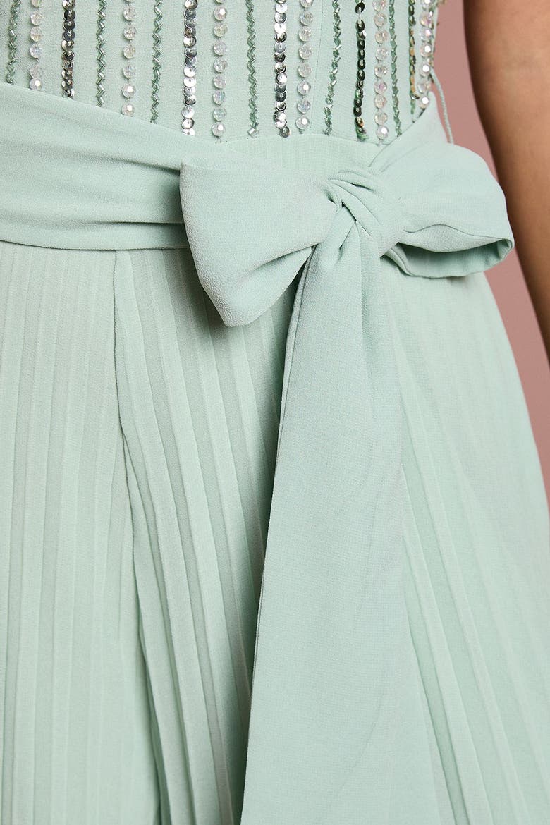 Embellished Bow Shoulder Jumpsuit, Alternate, color, Sage