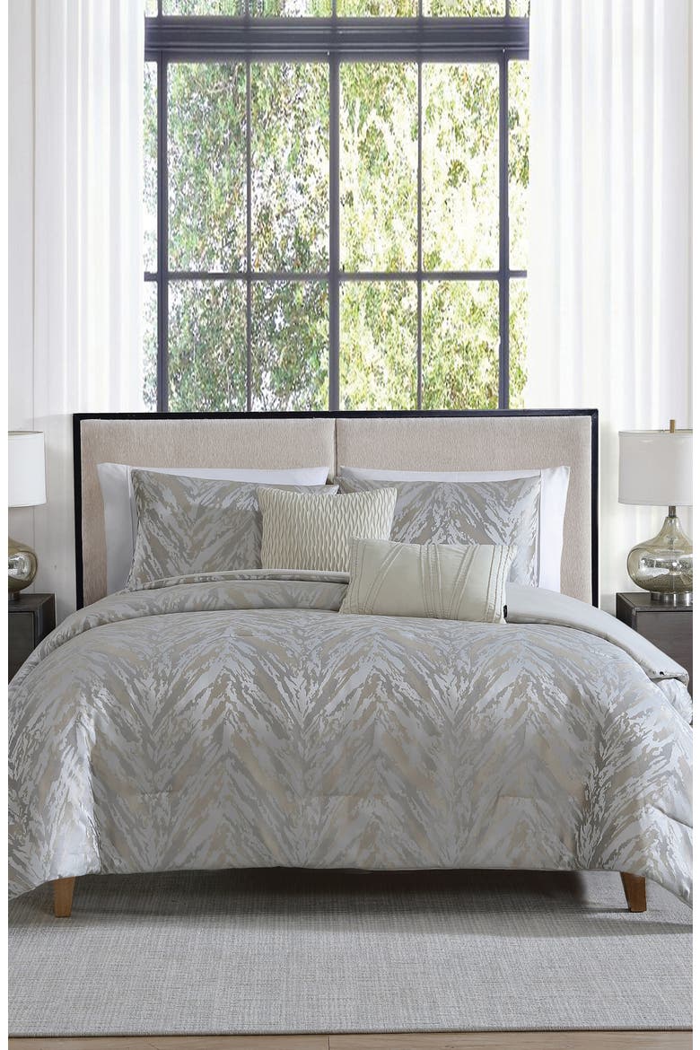 Halston 5-Piece King Comforter Set, Alternate, color, TAUPE