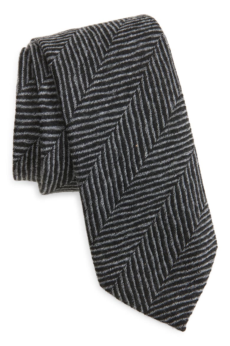 Herringbone Wool Tie, Main, color, DARK GREY