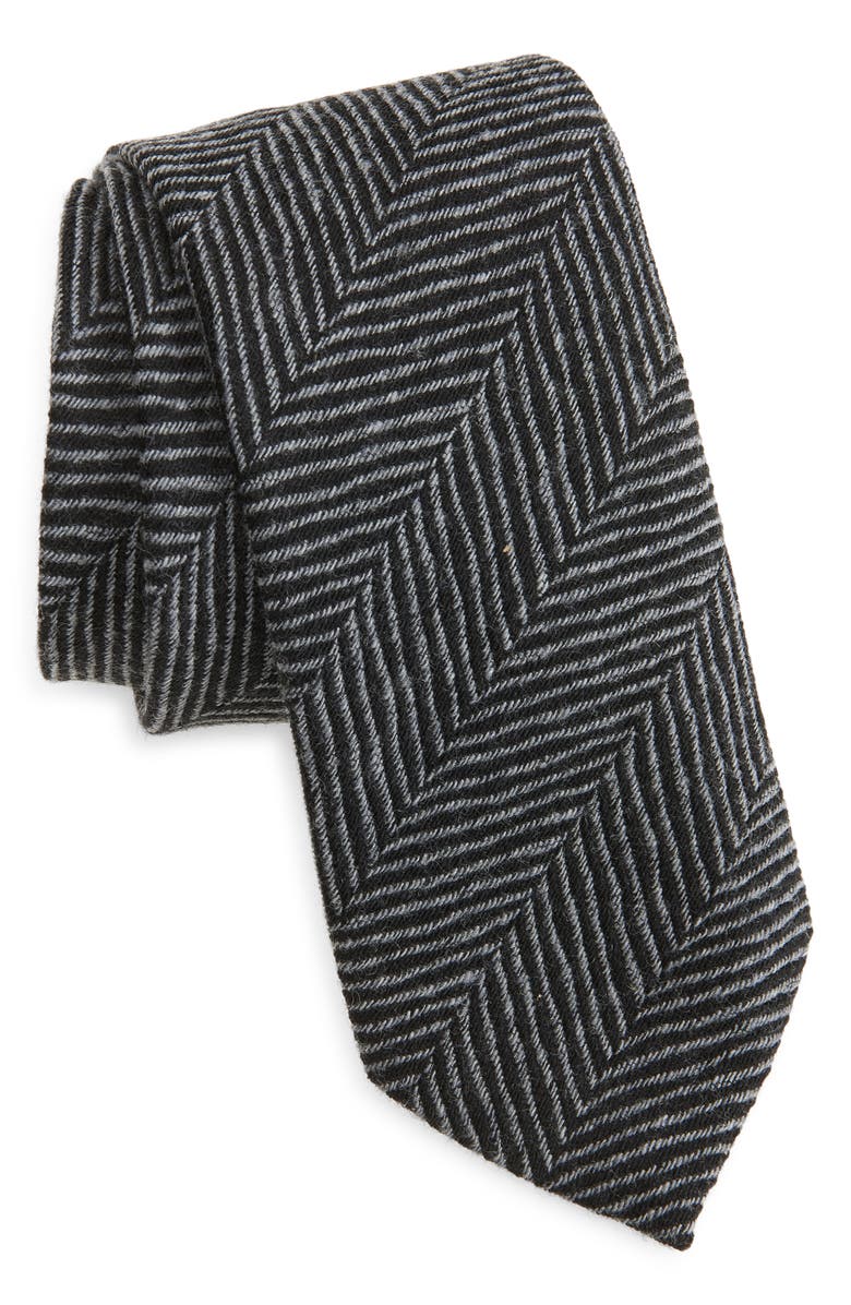 BOSS Herringbone Wool Tie, Main, color, Dark Grey