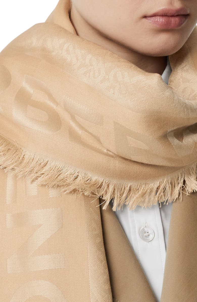 Burberry Monogram Jacquard Silk & Wool Scarf, Alternate, color, 
