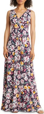 Loveappella Floral Print Empire Waist Jersey Maxi Dress