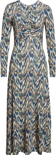 オールインワン・サロペット Ulla Johnson Naia Long Sleeve Ruched Midi Dress Naia Long Sleeve Ruched Long Dress - Riverslate Print Long