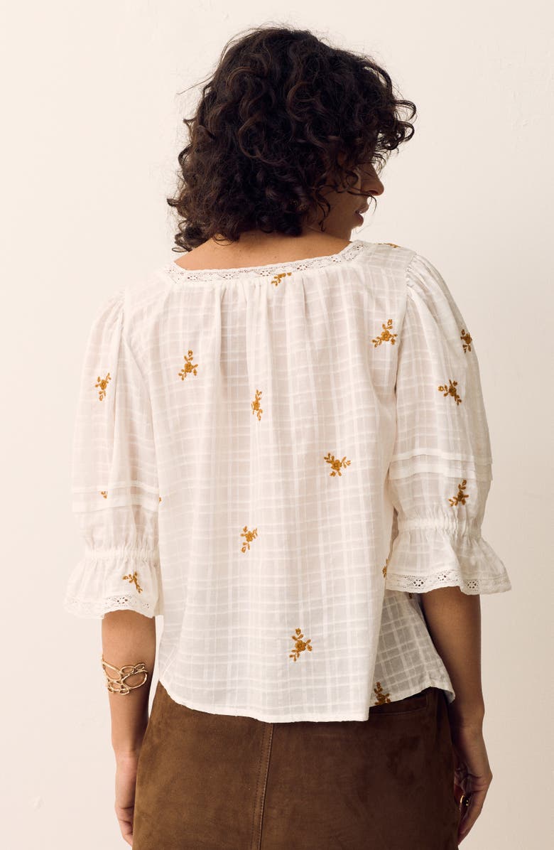 PER UNA BY M&S Floral Embroidered Lace Trim Button-Up Top, Alternate, color, Soft White